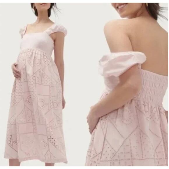 Hatch The Ivy Eyelet Midi Dress Blush Pink Small - Picture 1 of 7